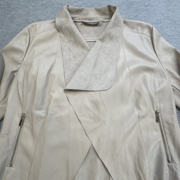 Bagatelle Womens Size L Beige Faux Leather Draped Jacket Open Front Long Sleeve - Picture 10 of 16